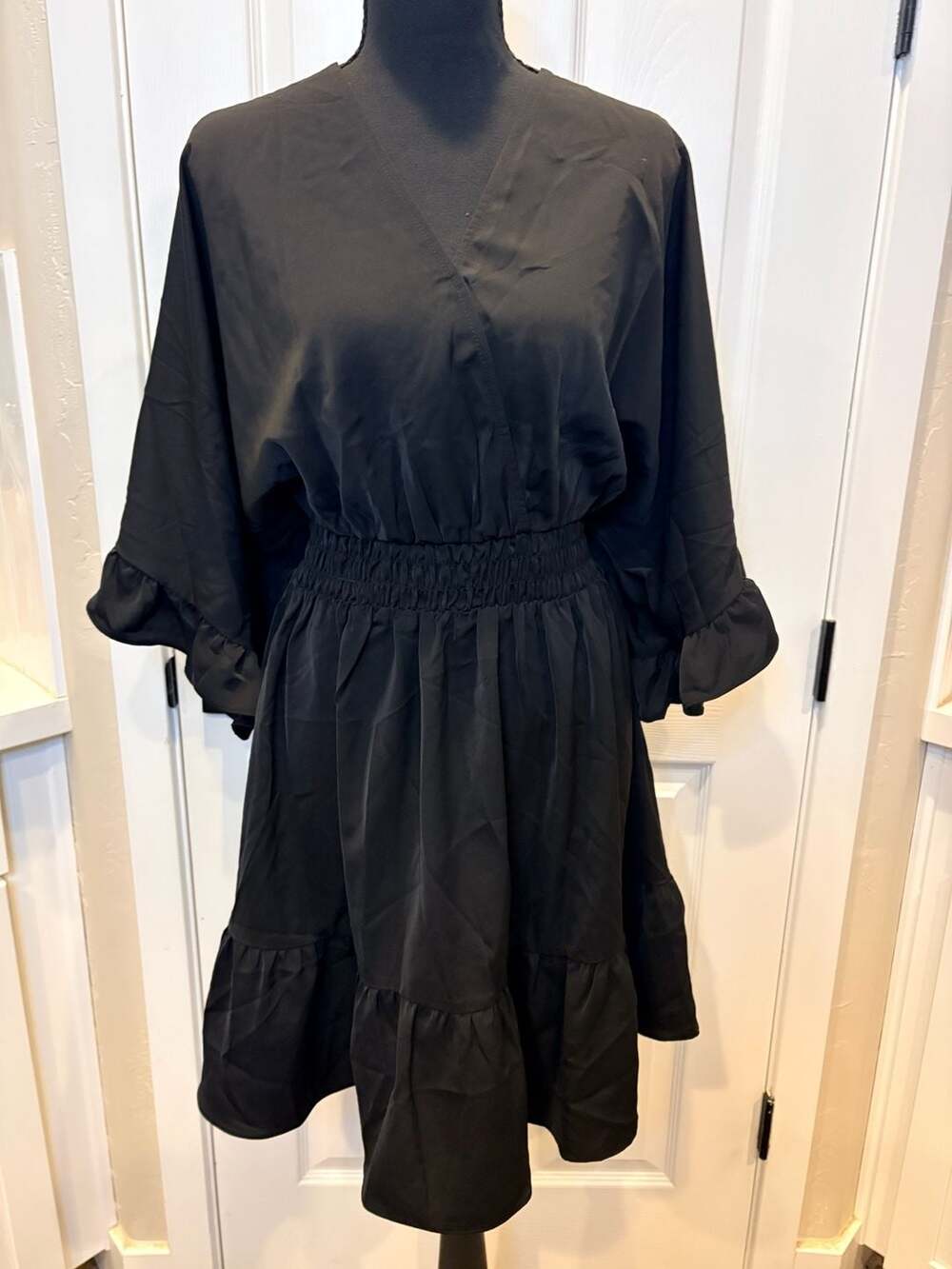Imily Bela V-Neck Dress Size XXL Black Ruffle Mini (126)